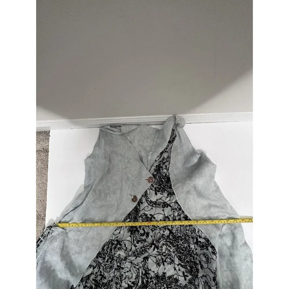 Steel Pony Linen Wearable Art Boho Lagenlook Tunic Dress Small Midi Length Gray - Picture 15 of 16